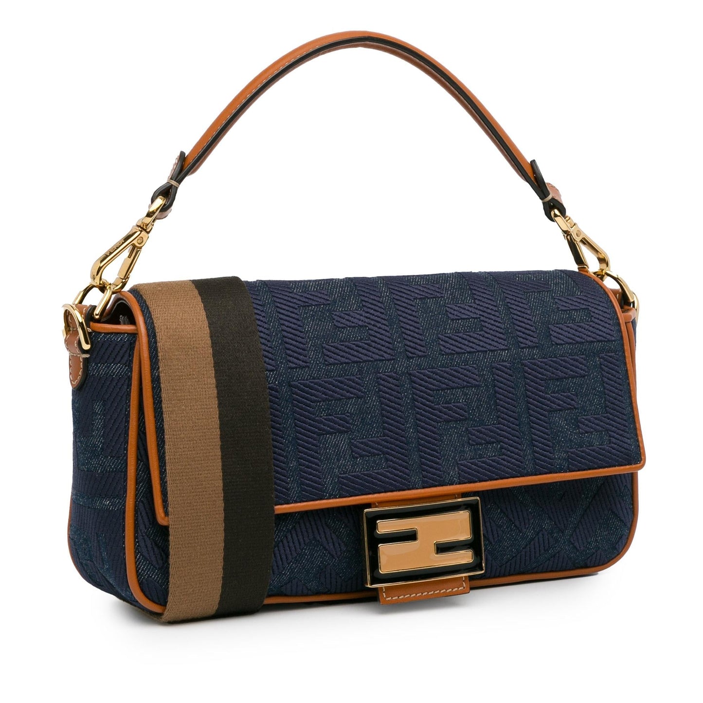 Fendi Zucca Embroidered Denim Baguette Satchel (oiAEAB)