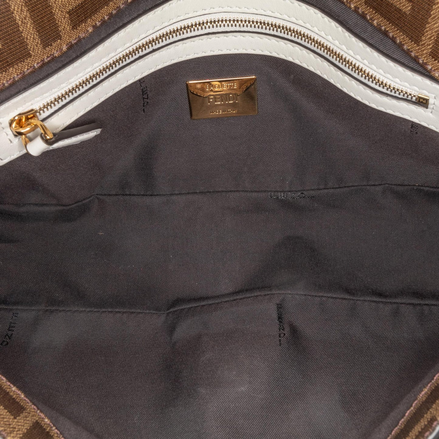 Fendi Zucca Glazed Fabric Cage Baguette Satchel