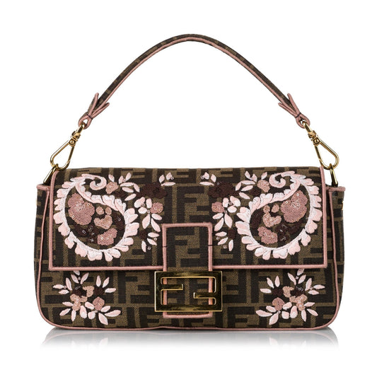 Fendi Zucca Paisley Embroidery Baguette (35412)