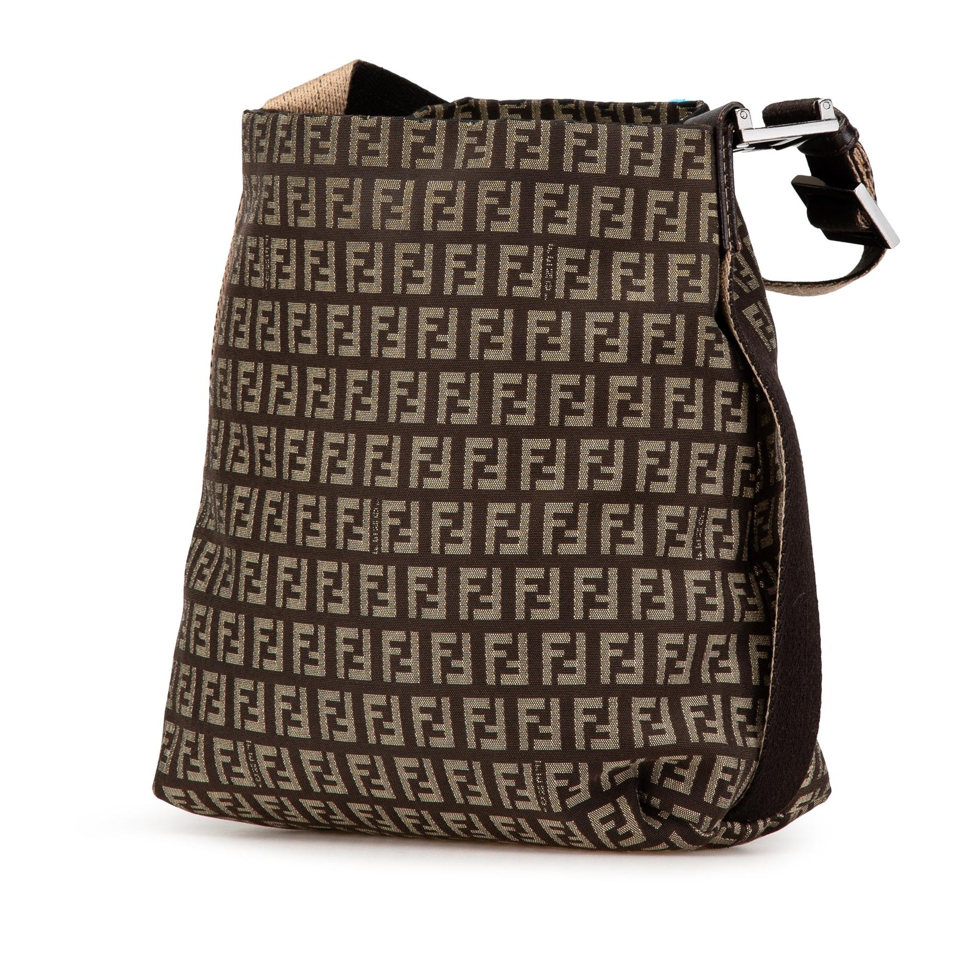 Fendi Medium Zucca Canvas Fluo Trim Baguette Satchel