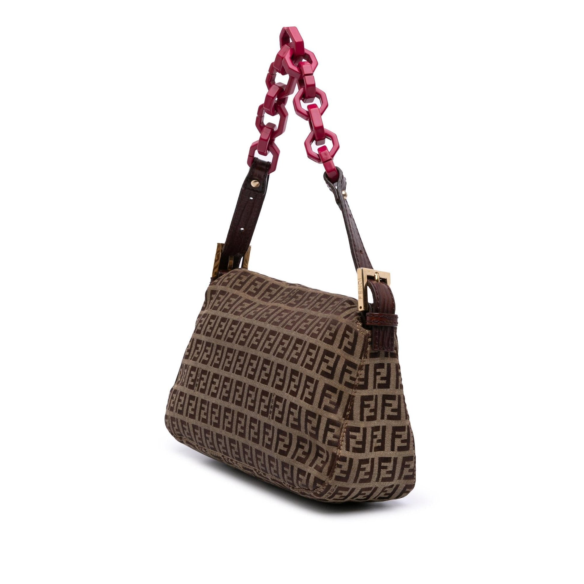 Fendi Zucchino Canvas Double Flap Chain Shoulder Bag