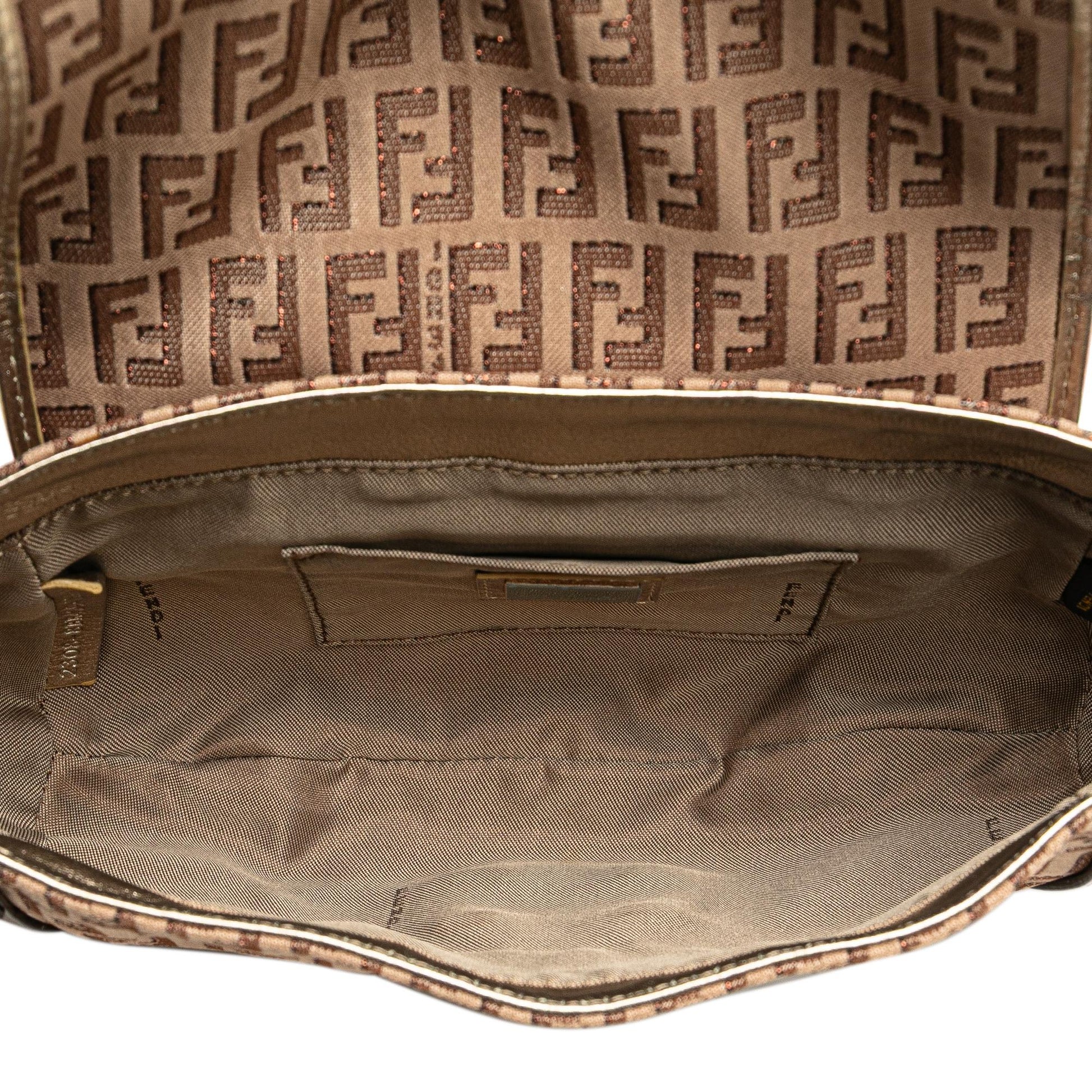 Fendi Zucchino Canvas and Metallic Leather Compilation Shoulder Bag