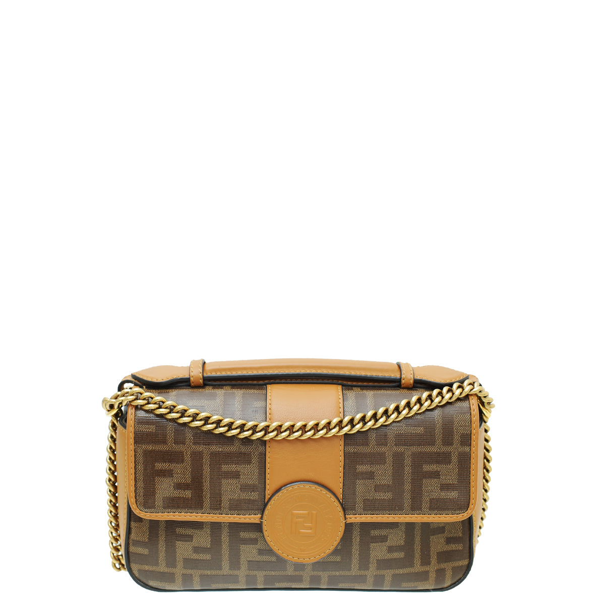 Fendi Caramello Mogano Panna FF Double F Top Handle Small Bag