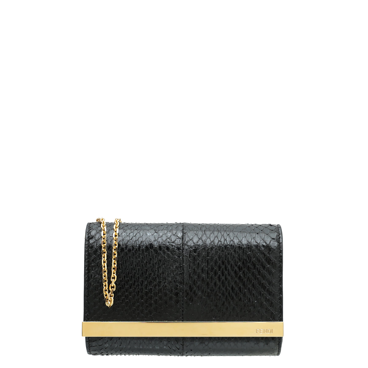 Fendi Black Elaphe Mini Rush Clutch Bag