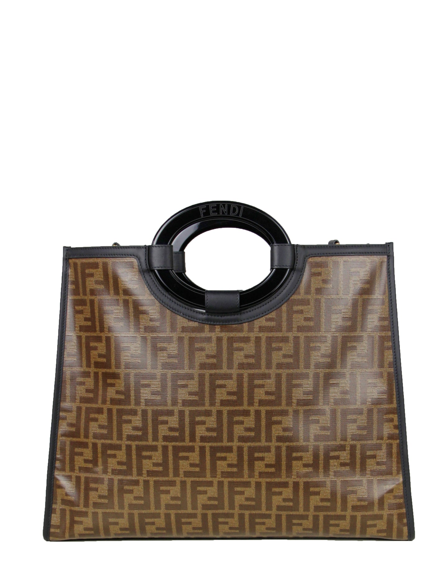 Fendi Mogano Panna Glazed Fabric Monogram FF 1974 Medium Tote