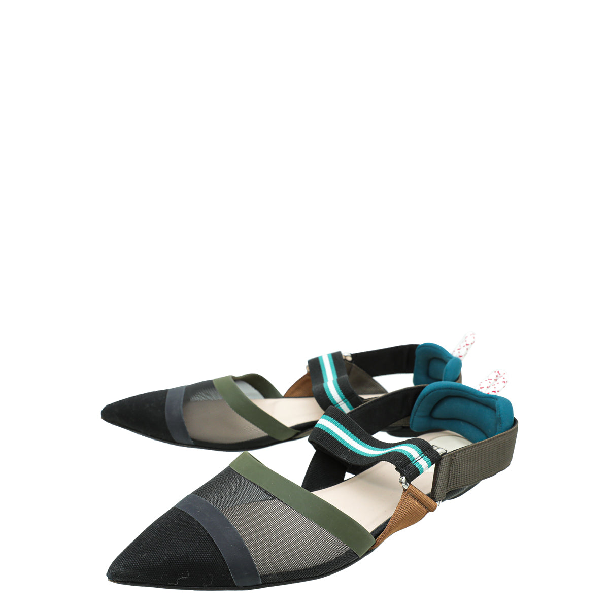 Fendi Black Multicolor Mesh Colibri Slingback Flats 37.5