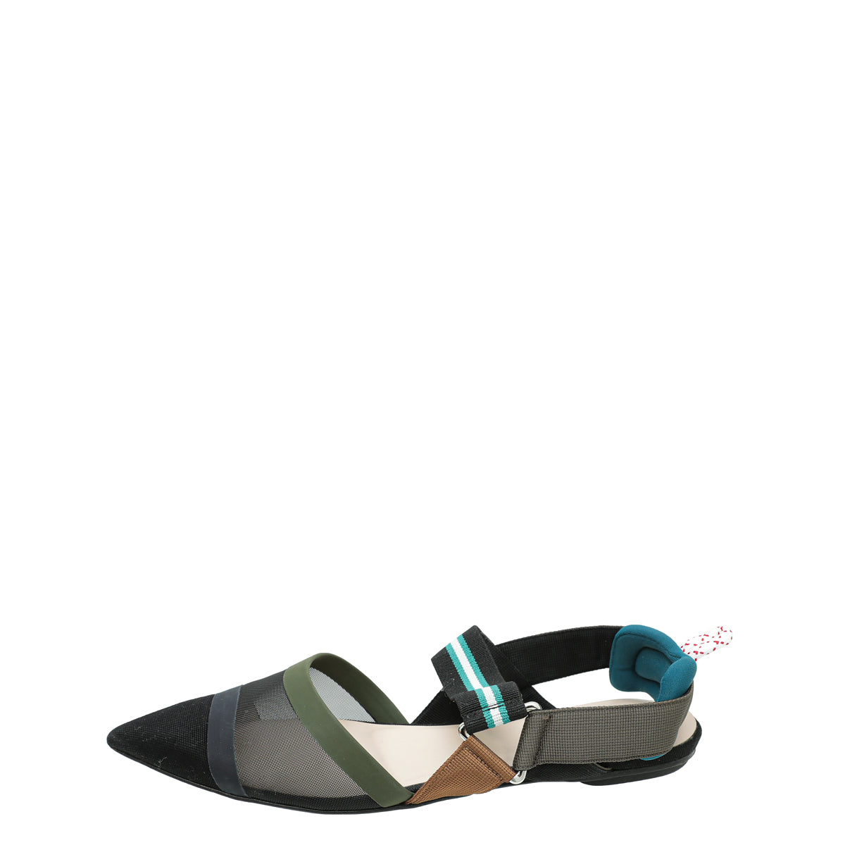 Fendi Black Multicolor Mesh Colibri Slingback Flats 37.5