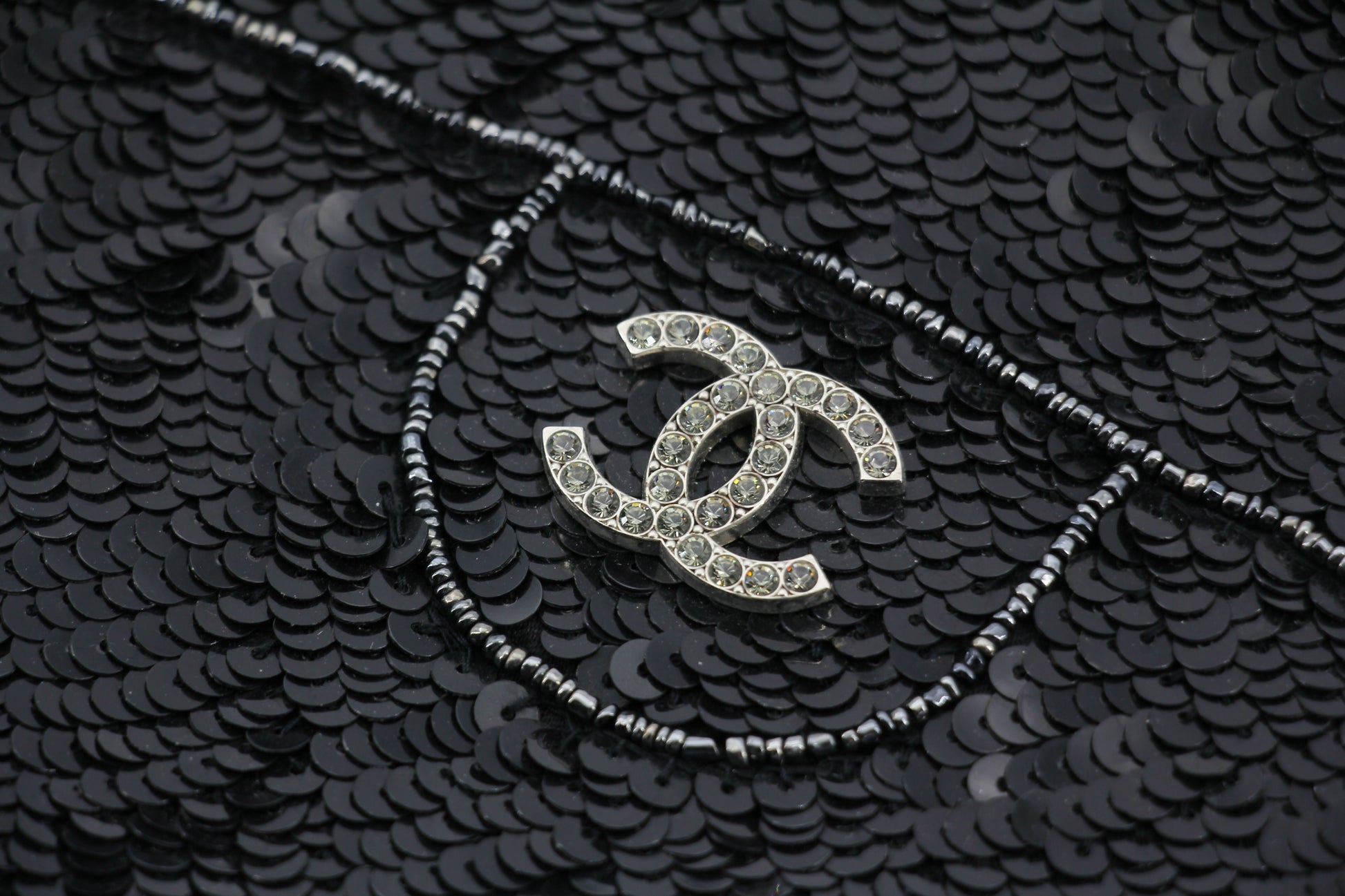 Chanel Coco Mark Metallic Black Sequin Tote Bag
