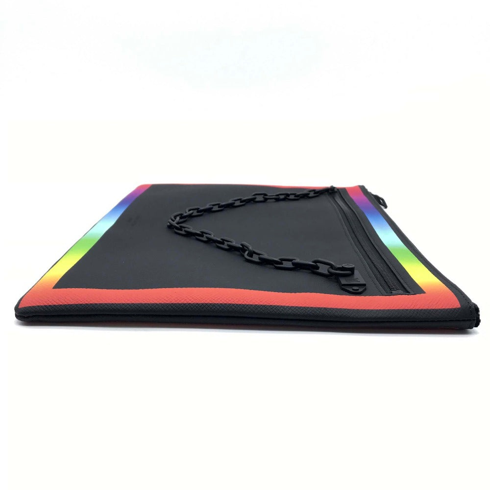 LOUIS VUITTON Clutch bag Taiga Leather Noir x Rainbow Taiga Pochette A4 Chain