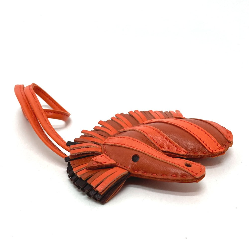HERMES Bag charm lambskin Orange type zebra Gee Gee Savannah Women