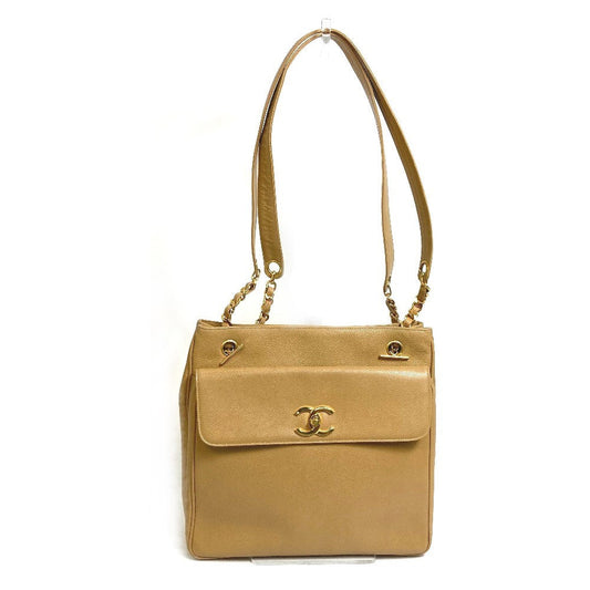 CHANEL Shoulder Bag Caviar skin beige CC COCO Mark Chain Tote Bag Women