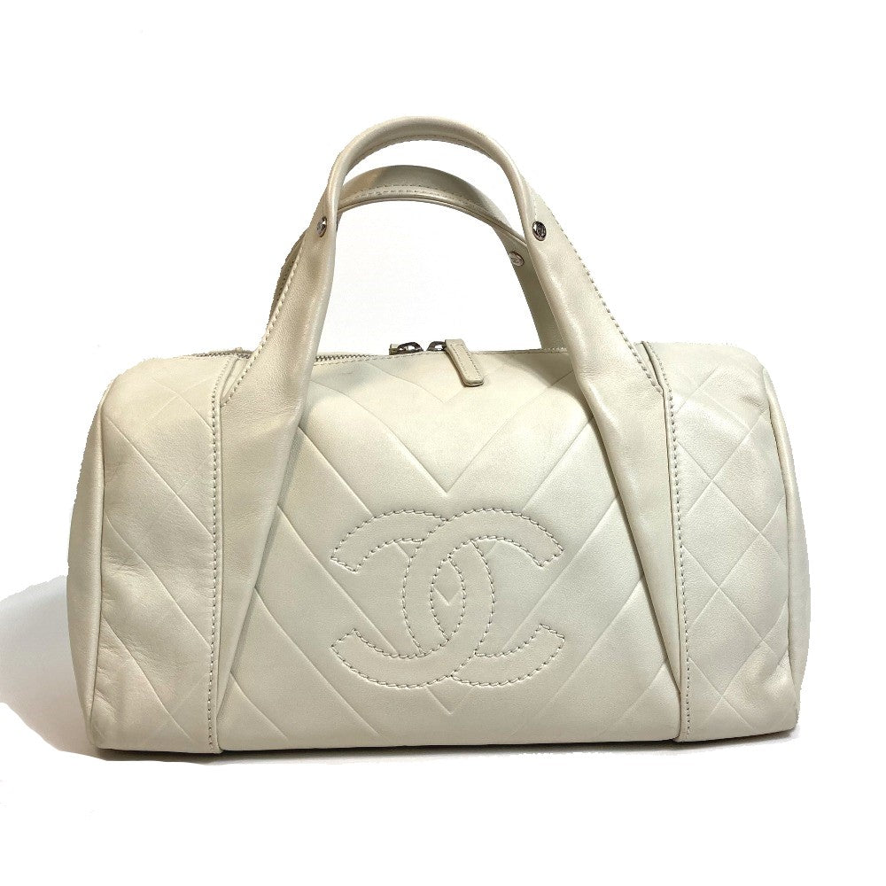 CHANEL Boston Duffel bag A30899 leather Ivory CCCOCO Mark Chevron Vstitch Women d