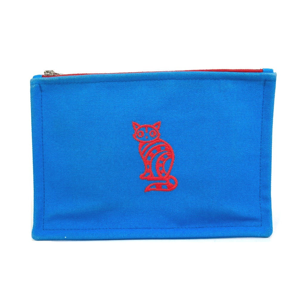 HERMES Pouch canvas Blue x red The King of Cats MITSOU Mitsu Cat Pouch Women