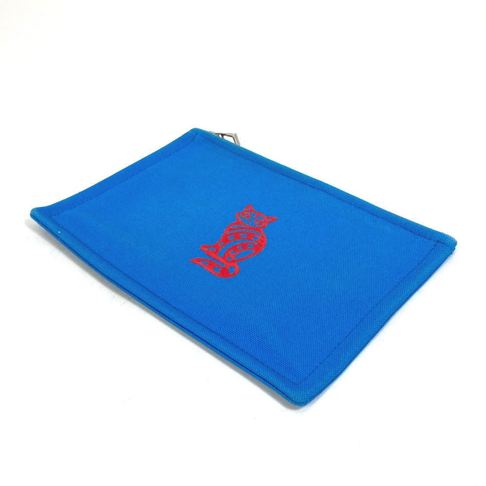 HERMES Pouch canvas Blue x red The King of Cats MITSOU Mitsu Cat Pouch Women