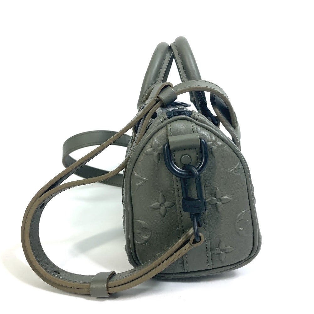 LOUIS VUITTON Handbag leather khaki monogram seal Keepall XS