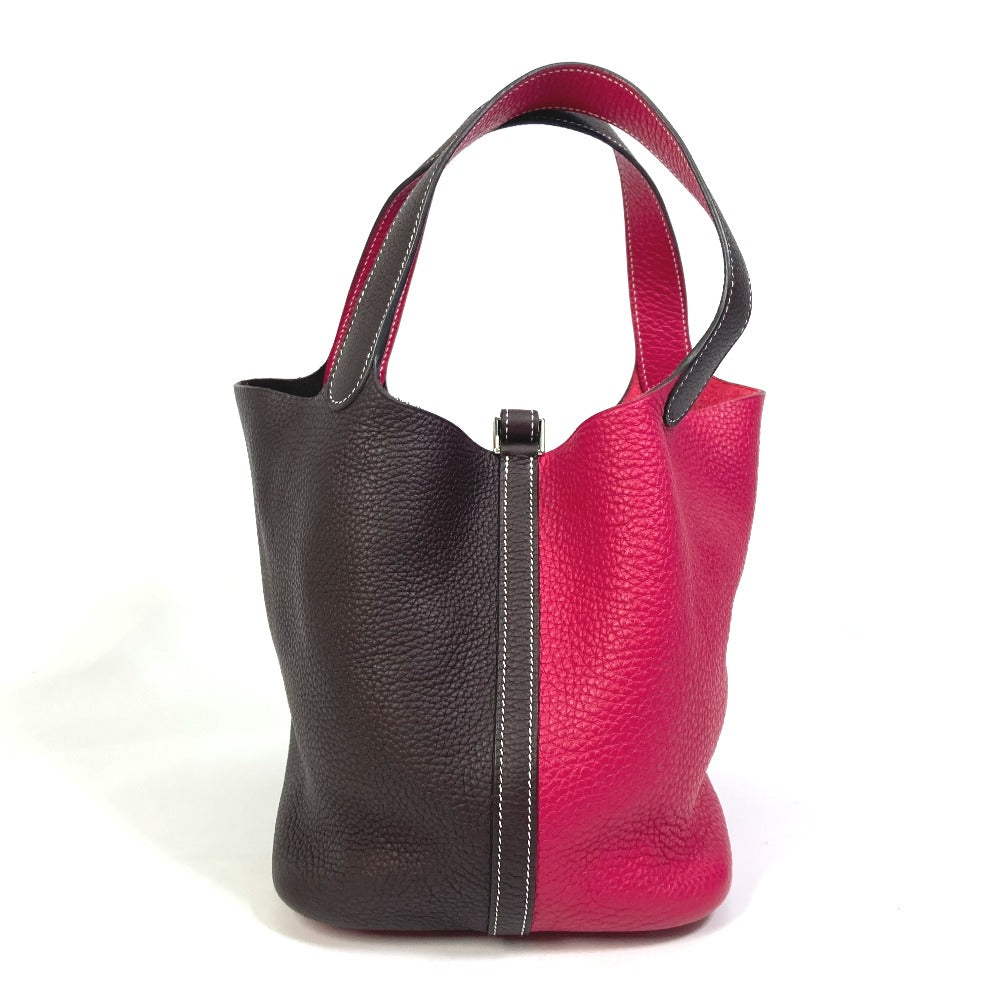 HERMES Handbag Taurillon Clemence Red / brown Picotin Lock 22 MM Kazak Tote Bag