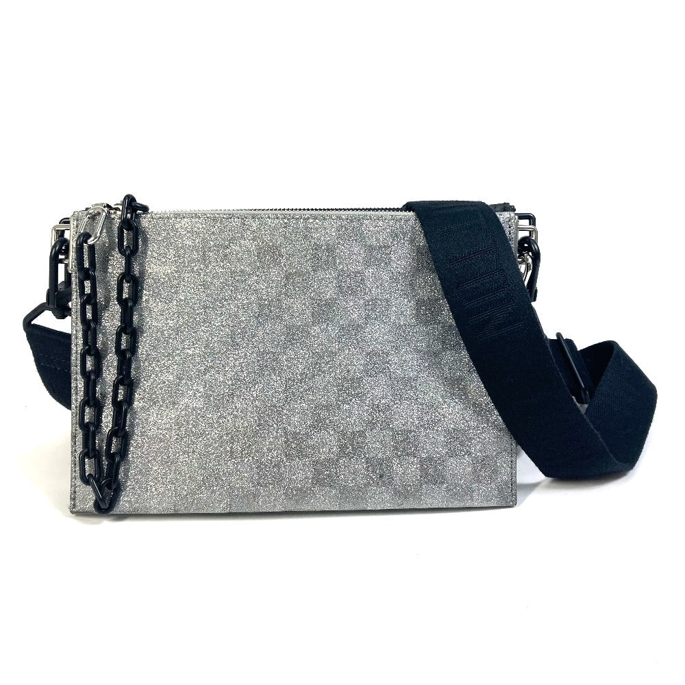LOUIS VUITTON Shoulder Bag Leather, Taurillon Clemence Leather, Damier Glitter Leather Silver damier glitter Trio pouch NM