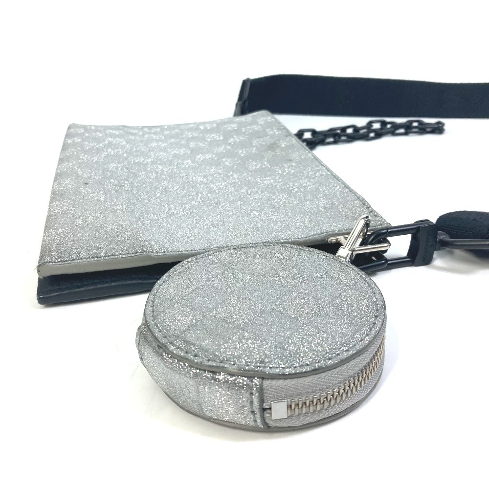 LOUIS VUITTON Shoulder Bag Leather, Taurillon Clemence Leather, Damier Glitter Leather Silver damier glitter Trio pouch NM