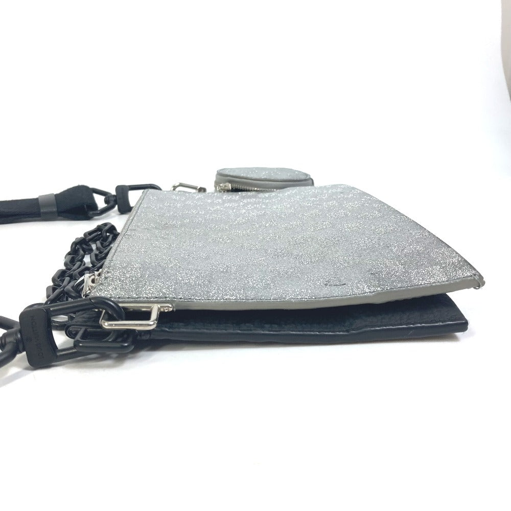 LOUIS VUITTON Shoulder Bag Leather, Taurillon Clemence Leather, Damier Glitter Leather Silver damier glitter Trio pouch NM