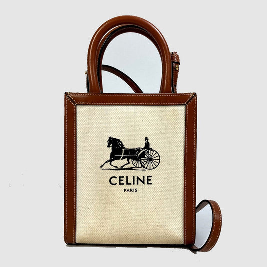 CELINE Shoulder Bag 193302DCI.02NT Canvas / leather beige Carriage Vertical hippo mini Women