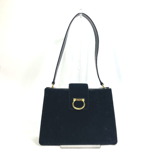 CELINE Shoulder Bag Velor / leather black Gamaguchi Women