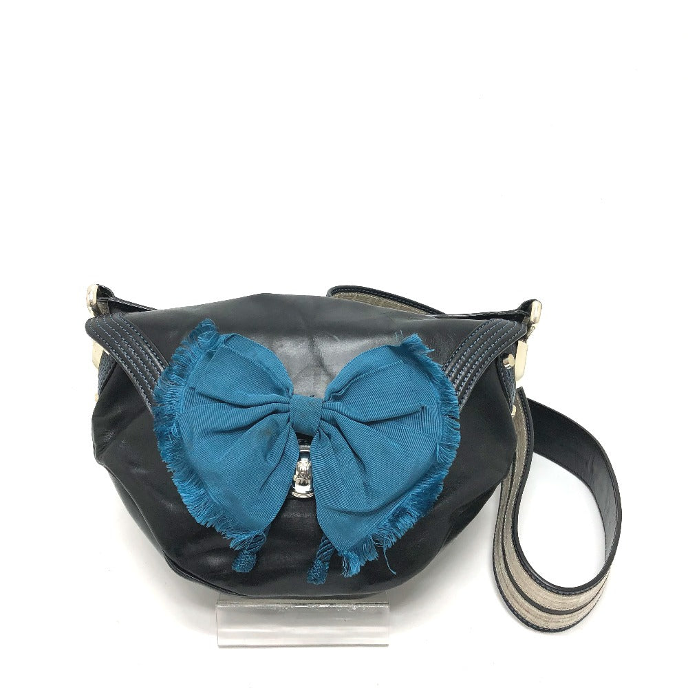 CELINE Shoulder Bag 115/130 leather black ribbon Crossbody Women