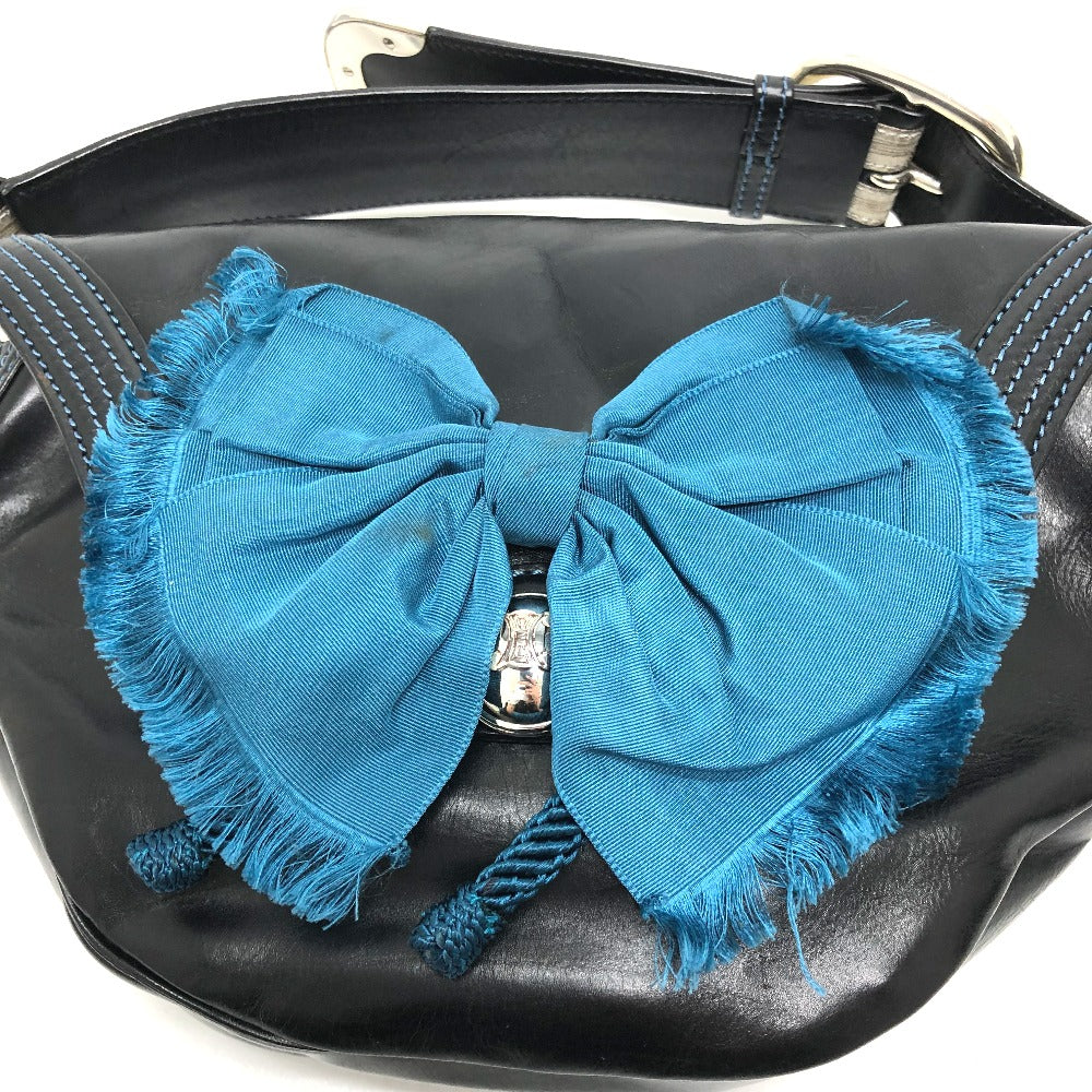 CELINE Shoulder Bag 115/130 leather black ribbon Crossbody Women