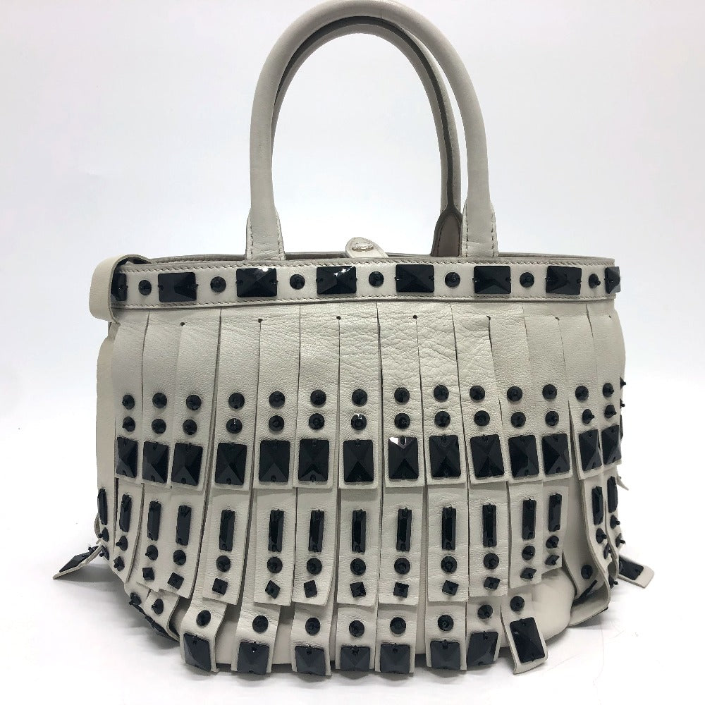 PRADA Handbag leather white fringe Women