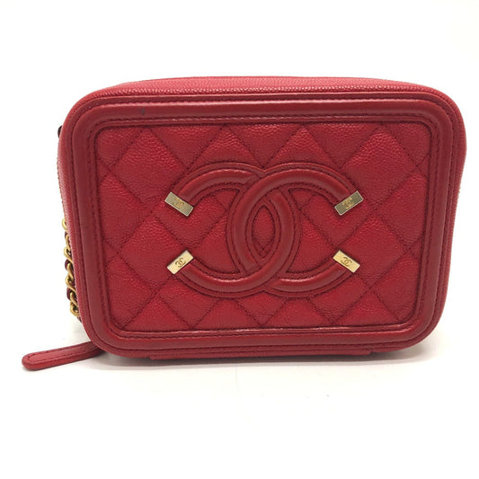 CHANEL Shoulder Bag A84452 Caviar skin Red CC filigree Matrasse Chain