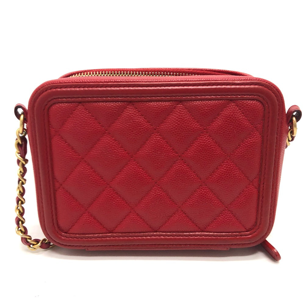 CHANEL Shoulder Bag A84452 Caviar skin Red CC filigree Matrasse Chain