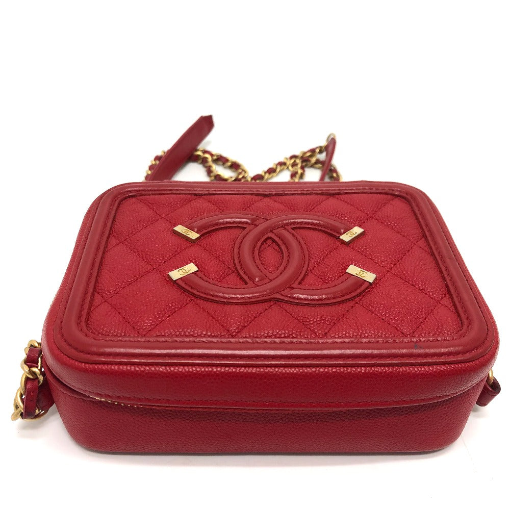 CHANEL Shoulder Bag A84452 Caviar skin Red CC filigree Matrasse Chain