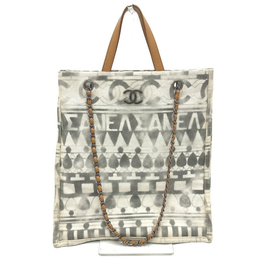 CHANEL Shoulder Bag Canvas / leather beige CC COCO Mark Icon Shopping Tote