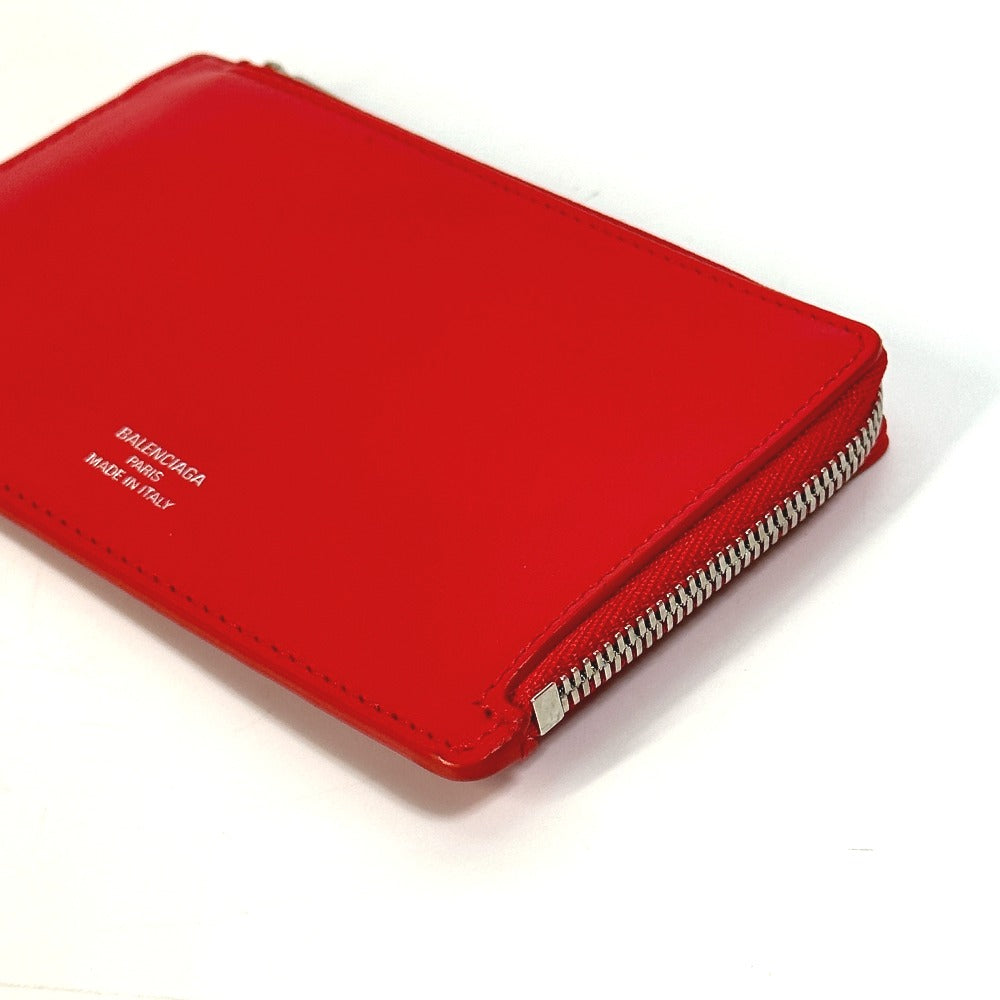 BALENCIAGA Card Case 736734 leather Red logo fragment case card coin holder unisex(Unisex)