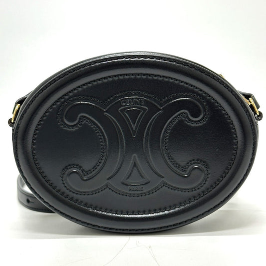 CELINE Shoulder Bag leather black Triomphe Oval Purse Cuir Women