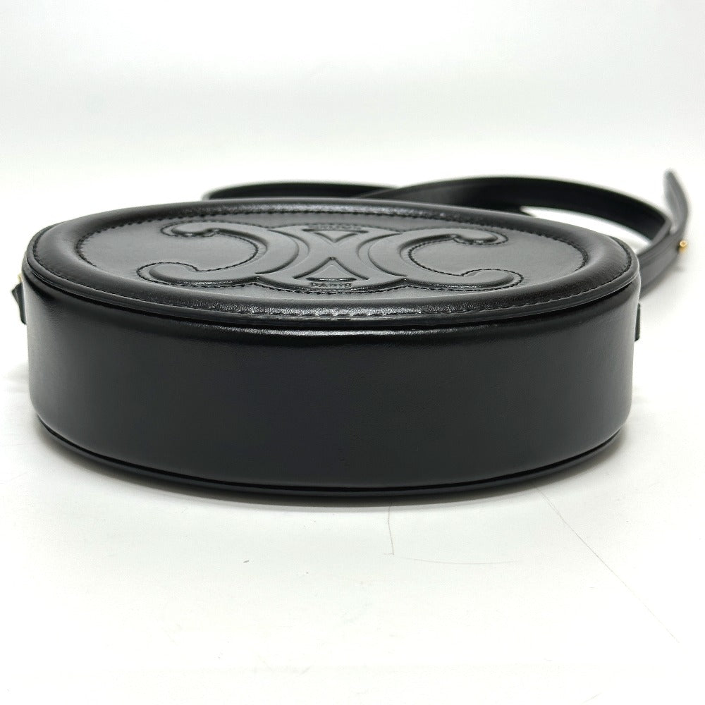 CELINE Shoulder Bag leather black Triomphe Oval Purse Cuir Women