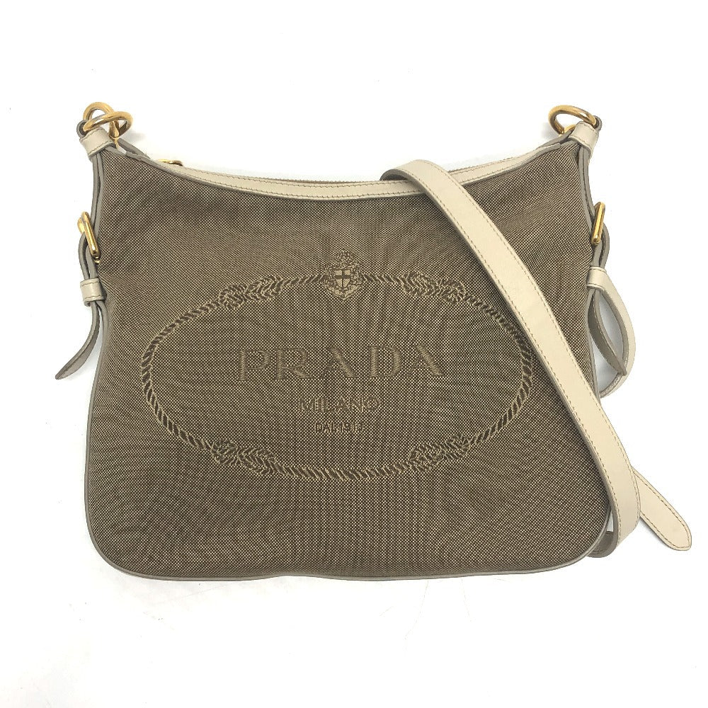 PRADA Shoulder Bag BT0706 Canvas / leather beige logo Jacquard Women
