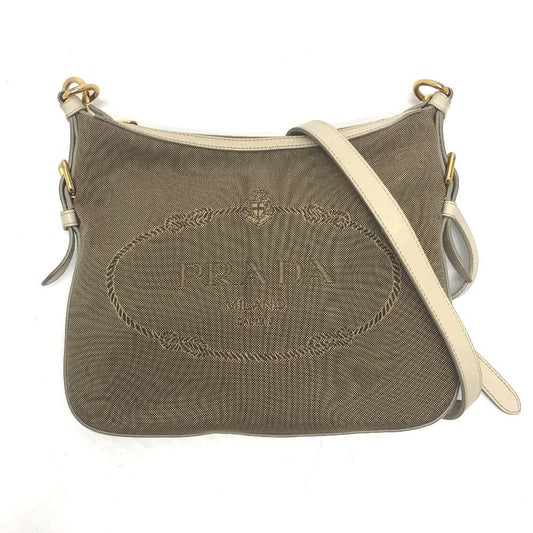 PRADA Shoulder Bag BT0706 Canvas / leather beige logo Jacquard Women