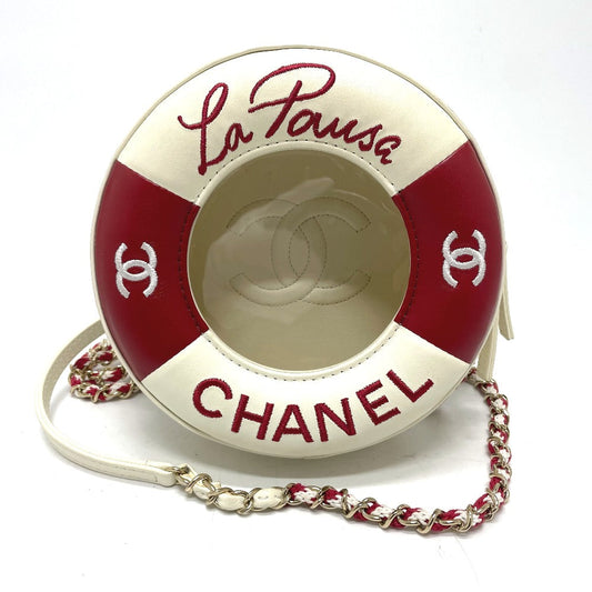 CHANEL Shoulder Bag AS0209 Lambskin, Plastics White / red COCO Mark CC round small