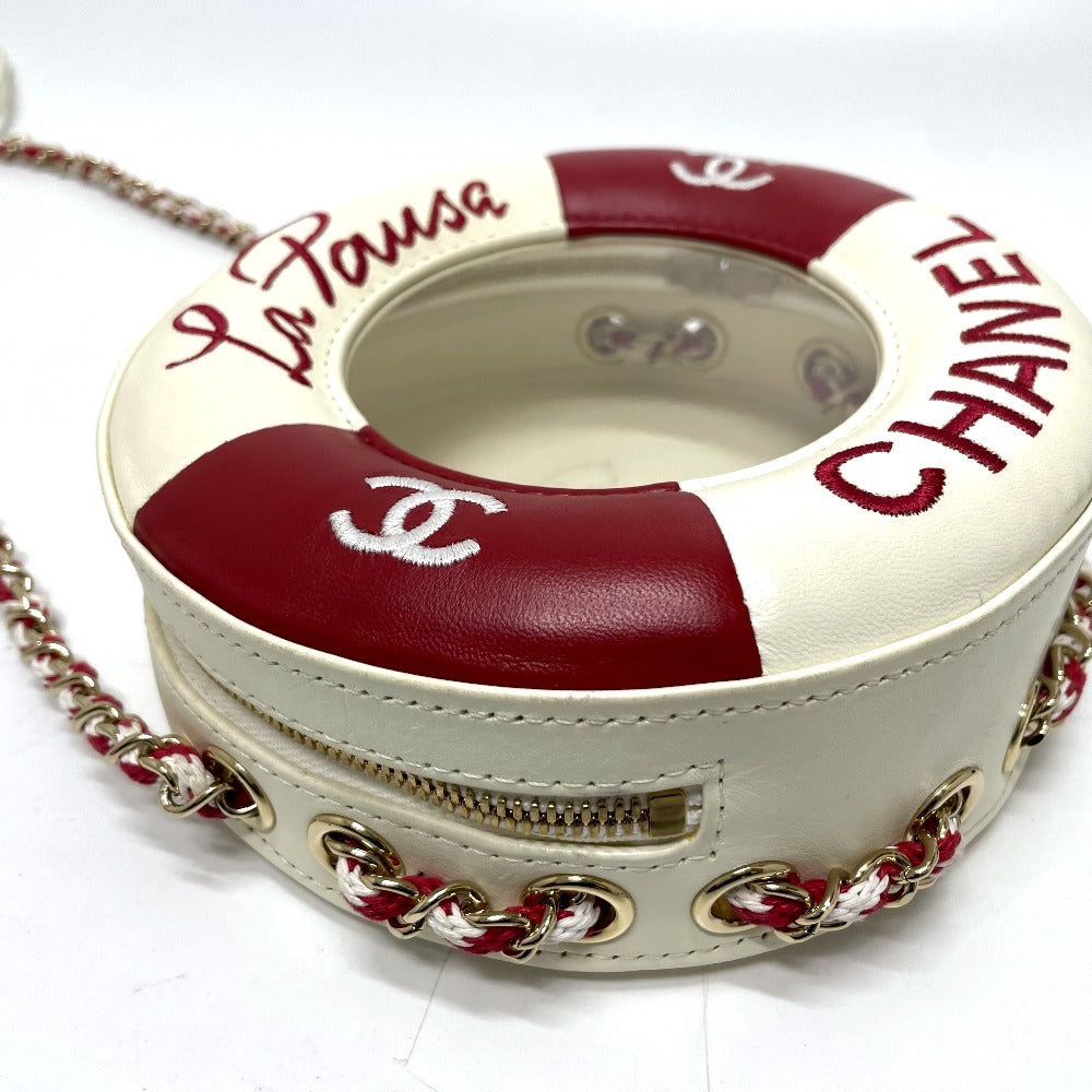 CHANEL Shoulder Bag AS0209 Lambskin, Plastics White / red COCO Mark CC round small