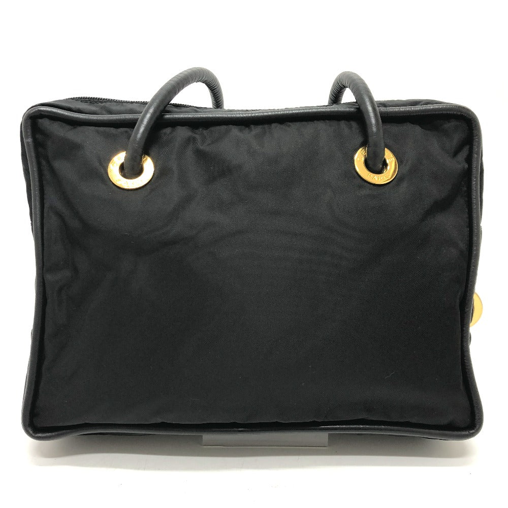 CELINE Shoulder Bag Nylon / leather black Circle logo Women