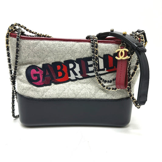 CHANEL Shoulder Bag Calfskin, Wool gray CC COCO Mark Gabriel Do logo