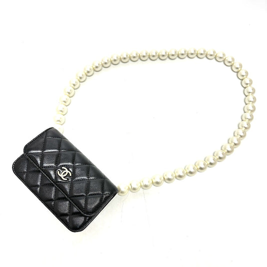 CHANEL Shoulder Bag lambskin black CC COCO Mark Pearl Shoulder Women