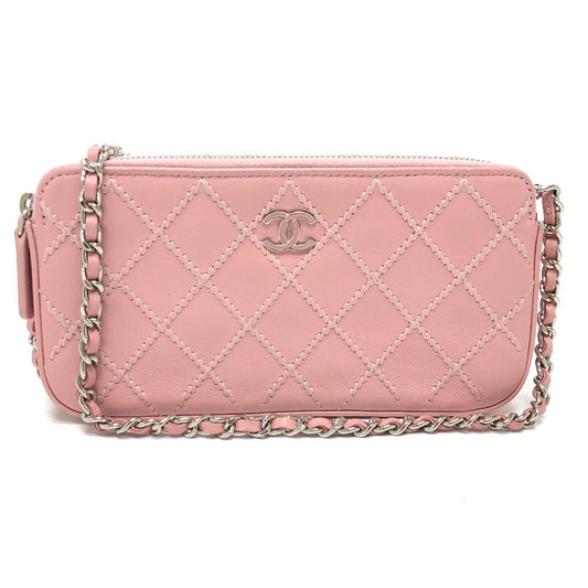 CHANEL Shoulder Bag A82527 lambskin pink CC COCO Mark Matelasse Wild Stitch Women