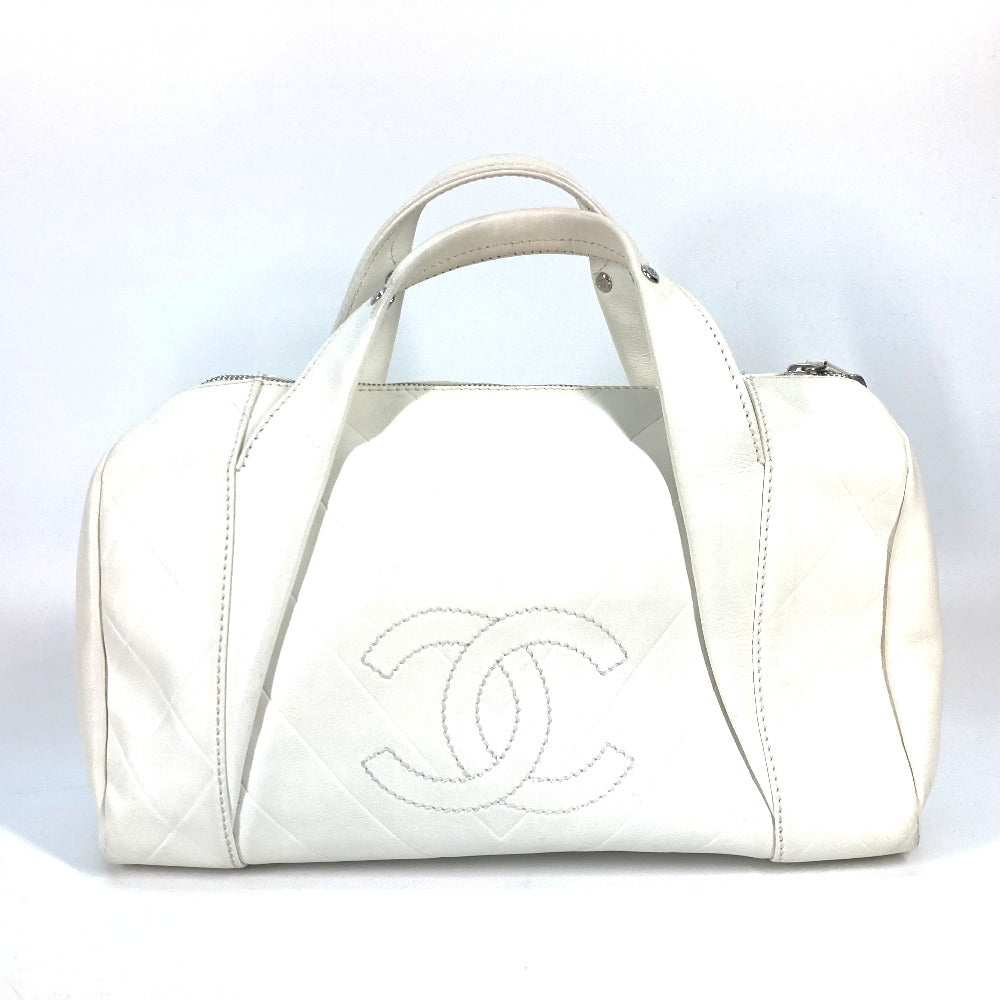 CHANEL Boston Duffel bag A30899 Calf leather white CC COCO Mark Chevron Vstitch Women d