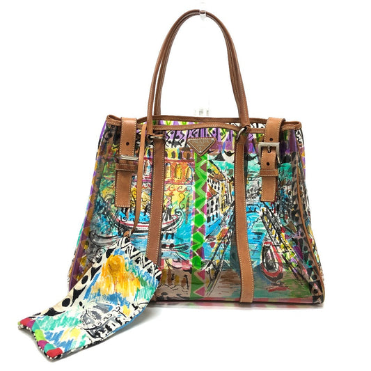 PRADA Tote Bag BR2515 Plastics/Leather multicolor Venetian print Women