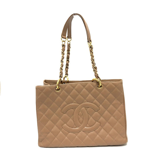 CHANEL Shoulder Bag Caviar skin beige Tote Bag Decacoco CC COCO Mark Matelasse Women