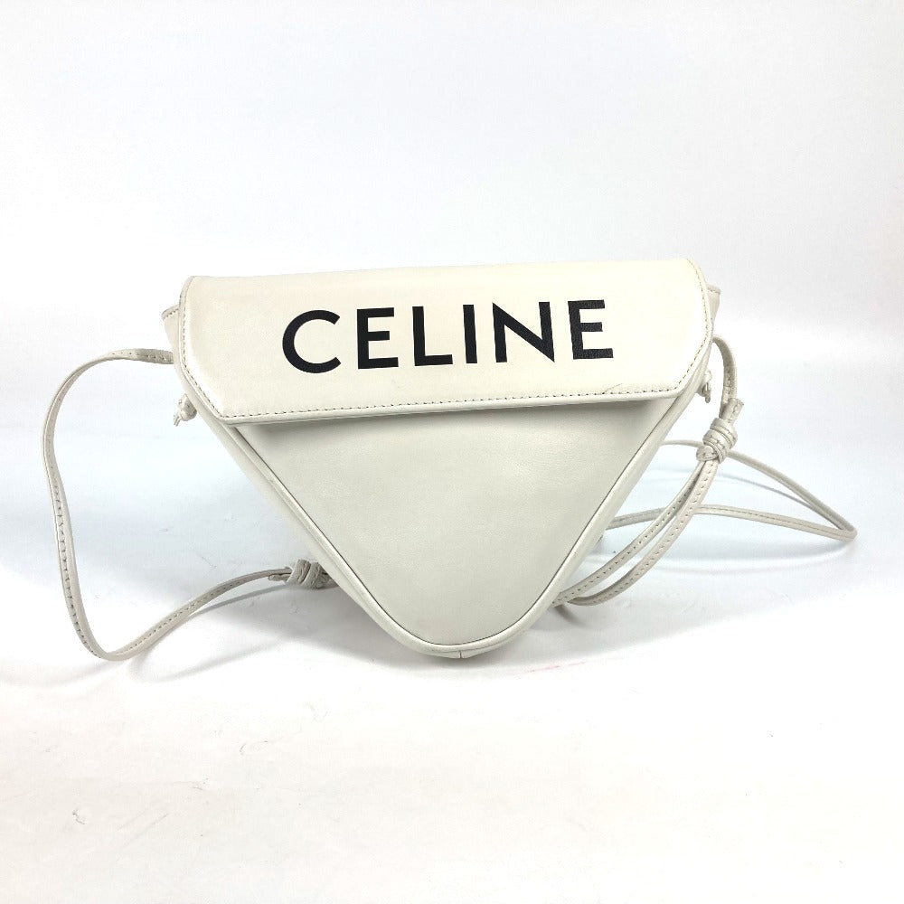 CELINE Shoulder Bag leather white Triangle logo triangle Women