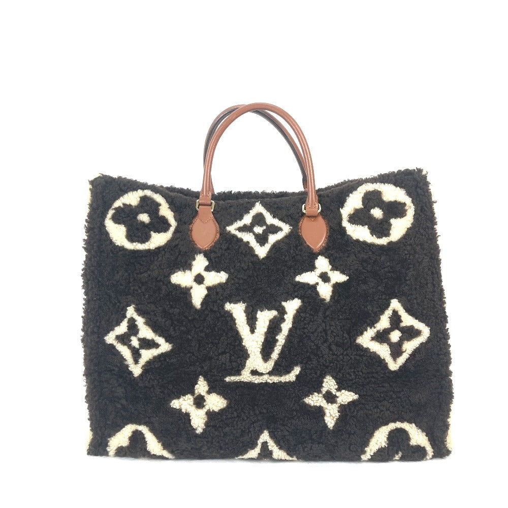 LOUIS VUITTON Shoulder Bag Leather, Shearling Brown Monogram teddy On the go GM Women