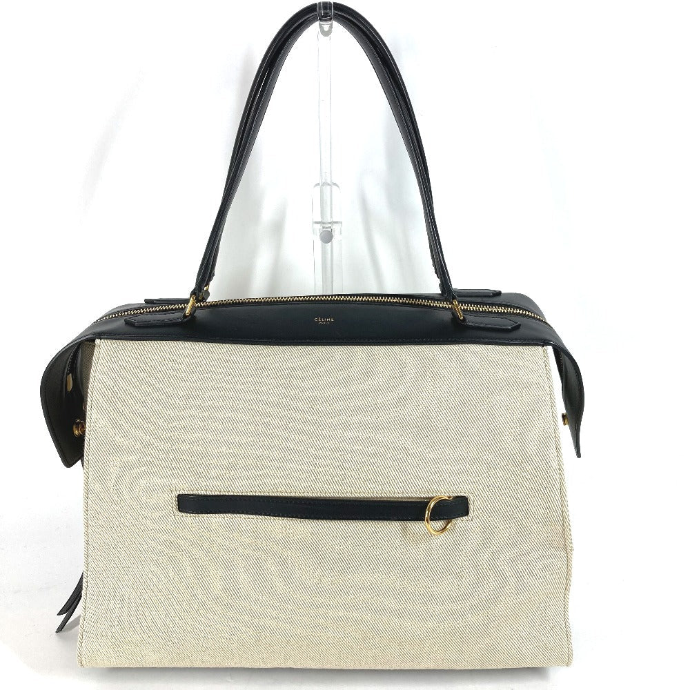 CELINE Shoulder Bag Leather / canvas Ivorytype bag shawl Small Ring Women
