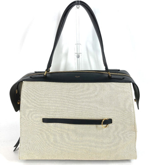 CELINE Shoulder Bag Leather / canvas Ivorytype bag shawl Small Ring Women